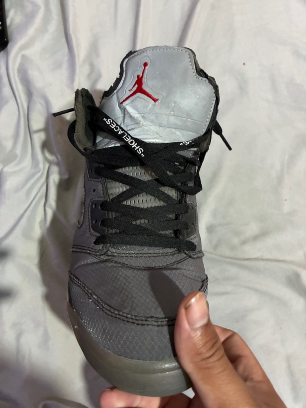 Jordan Gray and Black High-Top Sneaker with Red Jumpman - Picture 2 of 8